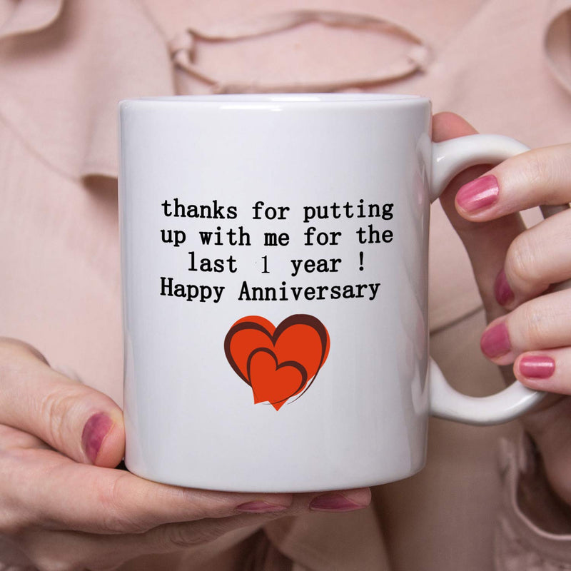 1st Anniversary Gifts - 1st Wedding Anniversary Gifts for Couple, 1 Year Anniversary Gifts 11oz Funny Coffee Mug for Couples, Husband, Hubby, Wife, Wifey, Her, Him, putting up with me