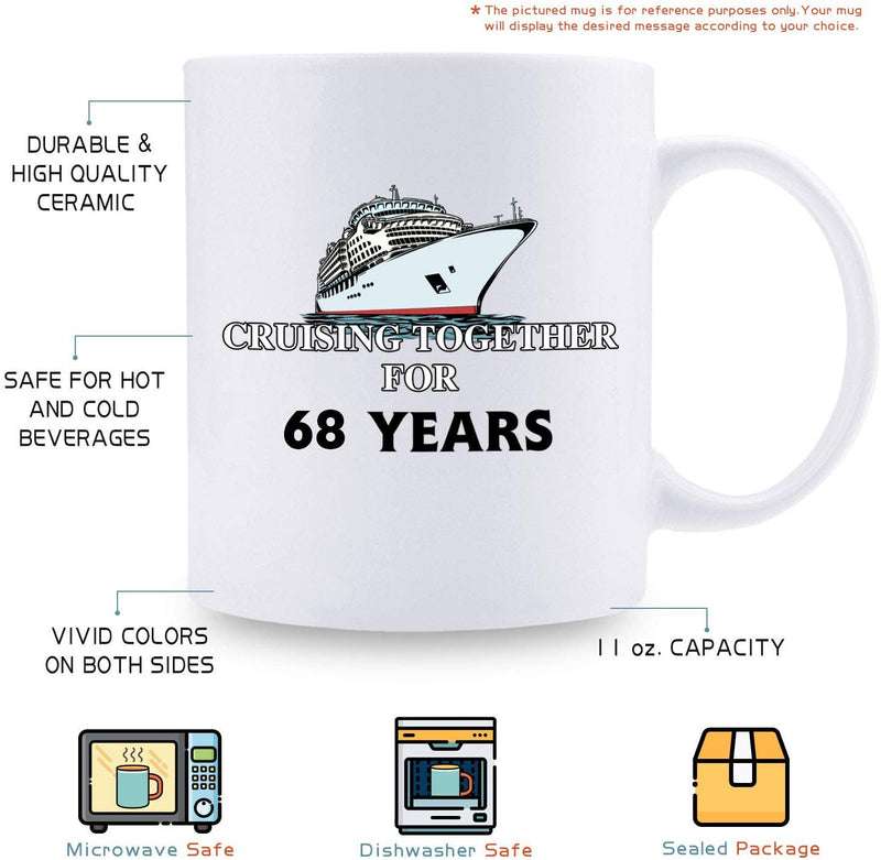 68th Anniversary Gifts - 68th Wedding Anniversary Gifts for Couple, 68 Year Anniversary Gifts 11oz Funny Coffee Mug for Couples, Husband, Hubby, Wife, Wifey, Her, Him, cruising together