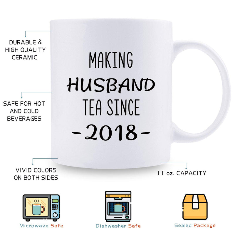 1st Anniversary Gifts - 1st Wedding Anniversary Gifts for Husband, 1 Year Anniversary Gifts 11oz Funny Coffee Mug for Husband, Hubby, Him, making husband tea