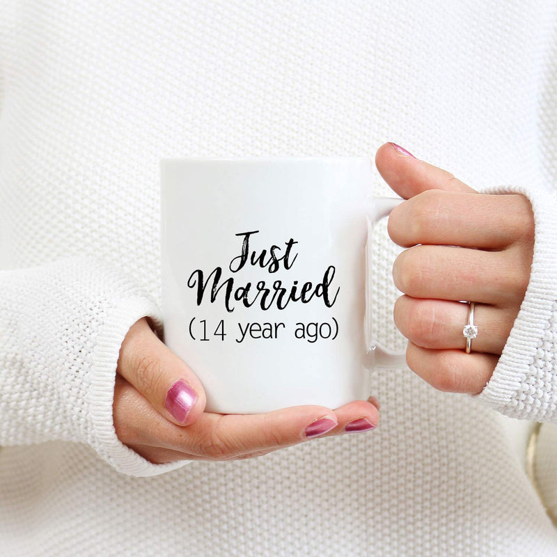 14th Anniversary Gifts - 14th Wedding Anniversary Gifts for Couple, 14 Year Anniversary Gifts 11oz Funny Coffee Mug for Couples, Husband, Hubby, Wife, Wifey, Her, Him, just married