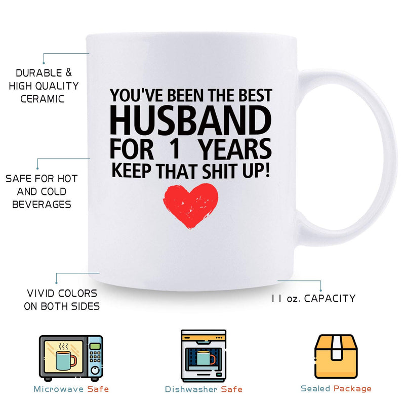 1st Anniversary Gifts - 1st Wedding Anniversary Gifts for Husband, 1 Year Anniversary Gifts 11oz Funny Coffee Mug for Husband, Hubby, Him, best husband