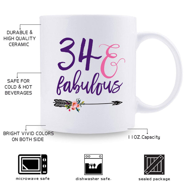 34th Birthday Gifts for Women - 1985 Birthday Gifts for Women, 34 Years Old Birthday Gifts Coffee Mug for Mom, Wife, Friend, Sister, Her, Colleague, Coworker - 11oz