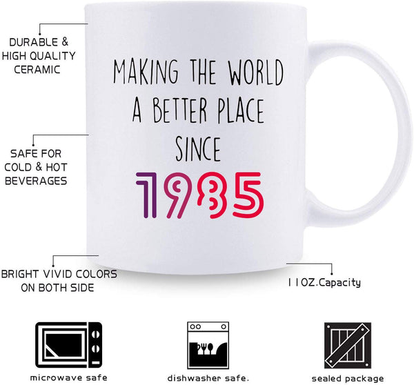 34th Birthday Gifts for Women - 1985 Birthday Gifts for Women, 34 Years Old Birthday Gifts Coffee Mug for Mom, Wife, Friend, Sister, Her, Colleague, Coworker - 11oz